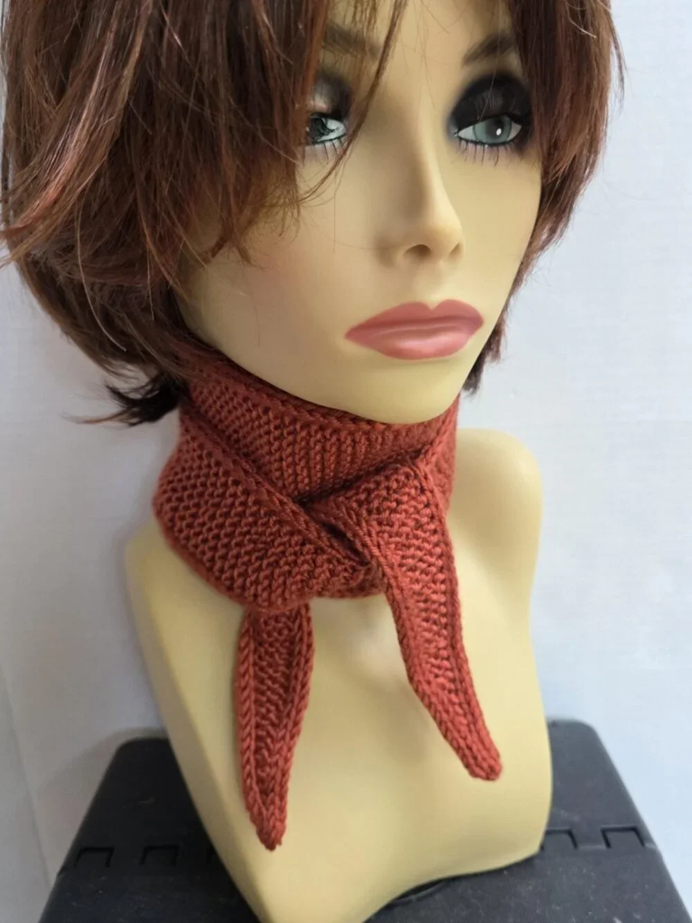 Sophie Scarf Classic Design Small Double Wrap Handmade Knitted Acrylic Rust